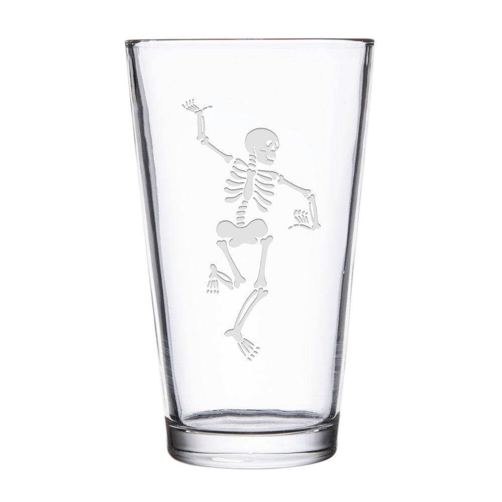 Morbid Skeleton and Patch Laser Engraved Pint Glass