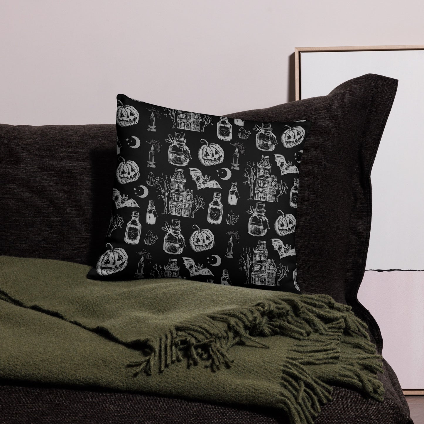 Morbid Haunted House Pattern Pillow