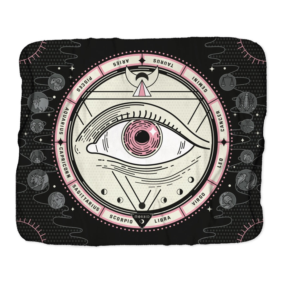 Morbid Lunar Dial Zodiac Eye Sherpa Blanket