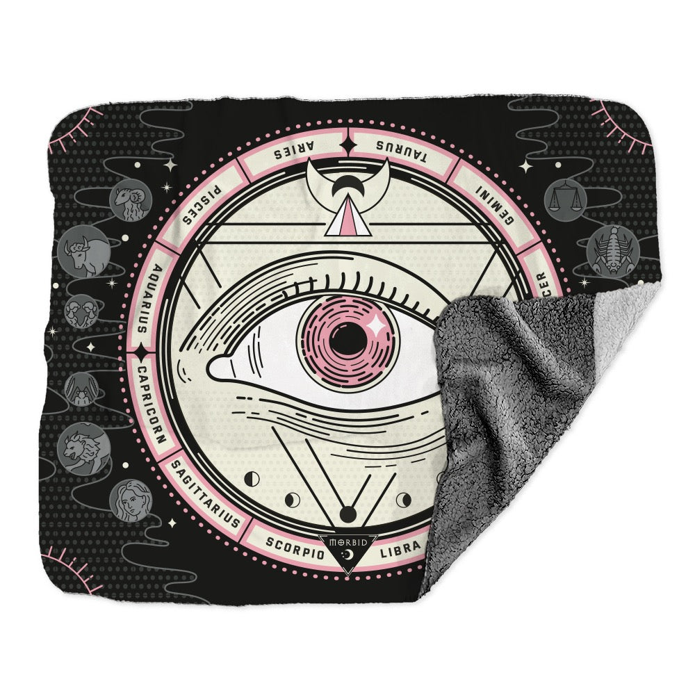 Morbid Lunar Dial Zodiac Eye Sherpa Blanket