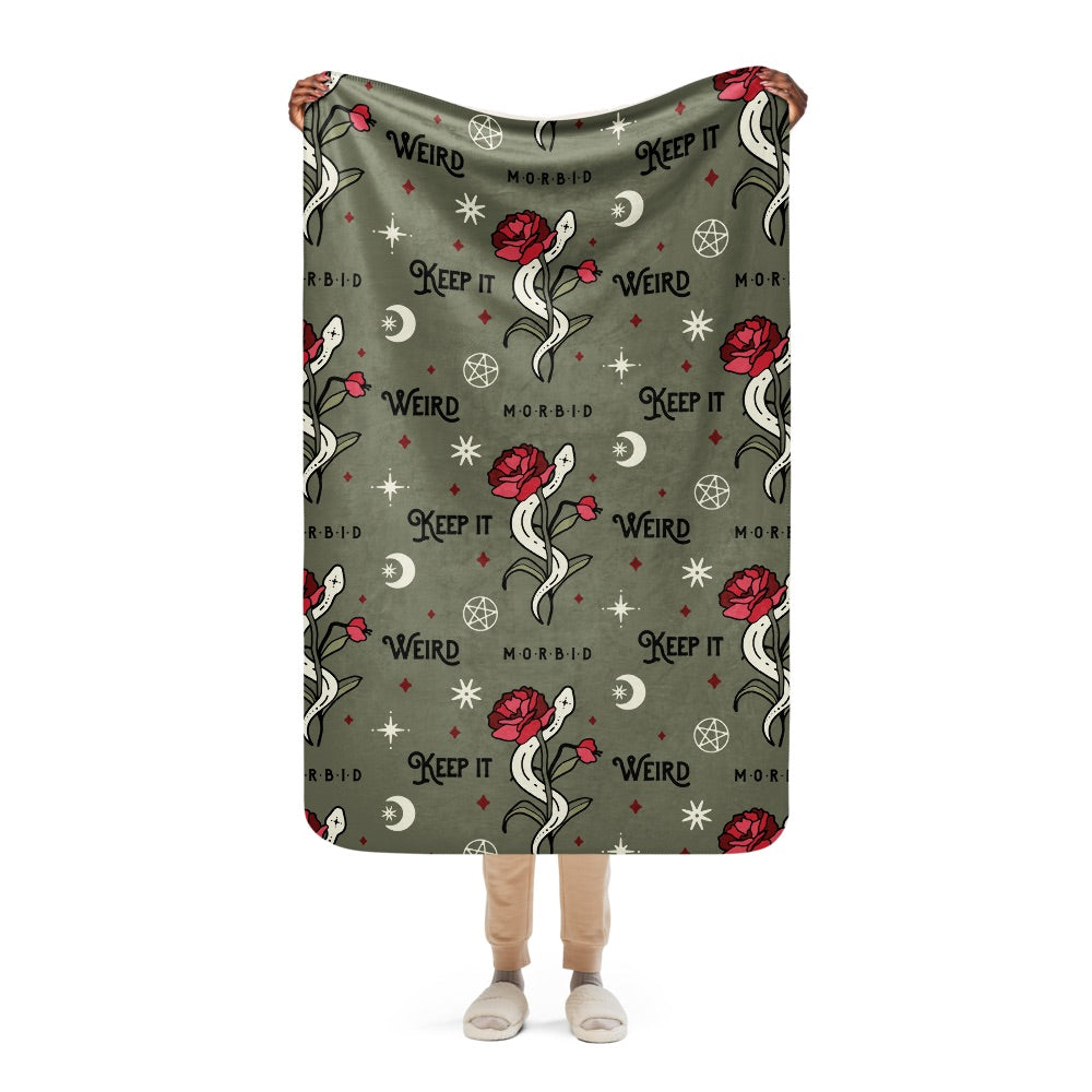 Morbid Keep It Weird Snake Pattern Sherpa Blanket