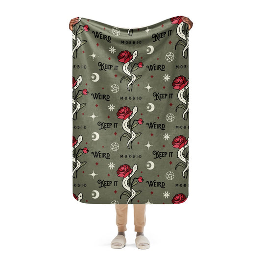 Morbid Keep It Weird Snake Pattern Sherpa Blanket-1