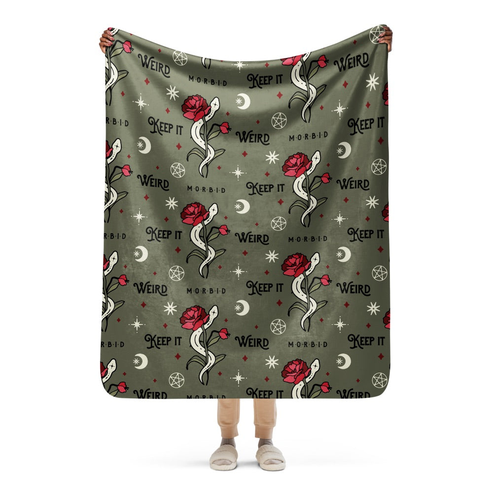 Morbid Keep It Weird Snake Pattern Sherpa Blanket