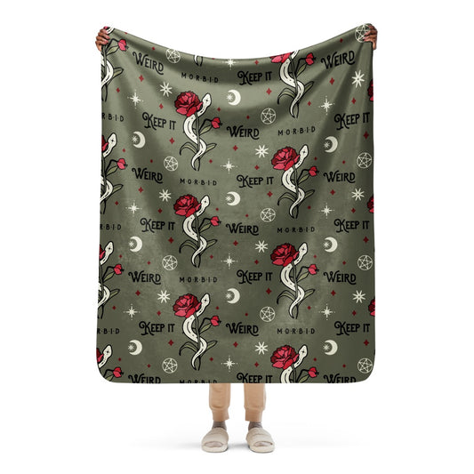 Morbid Keep It Weird Snake Pattern Sherpa Blanket-9