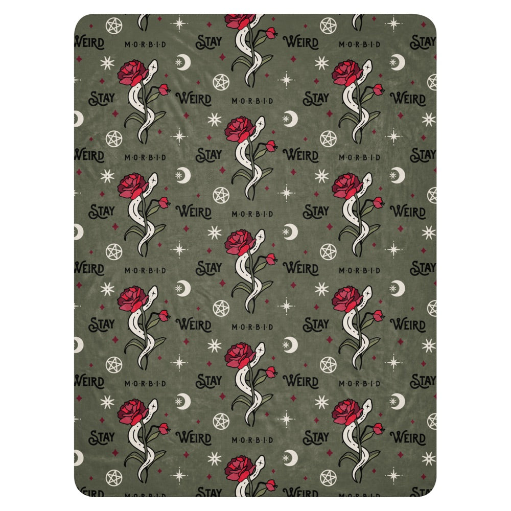 Morbid Keep It Weird Snake Pattern Sherpa Blanket