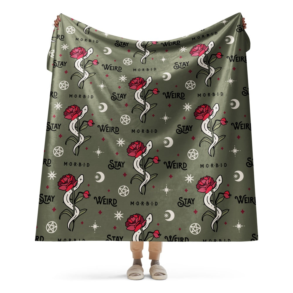 Morbid Keep It Weird Snake Pattern Sherpa Blanket