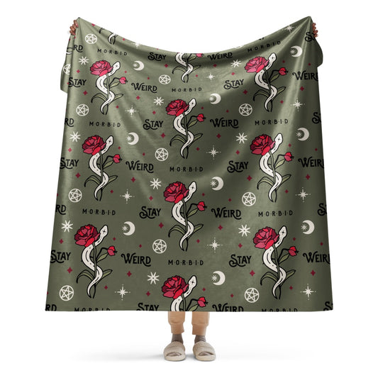 Morbid Keep It Weird Snake Pattern Sherpa Blanket-11