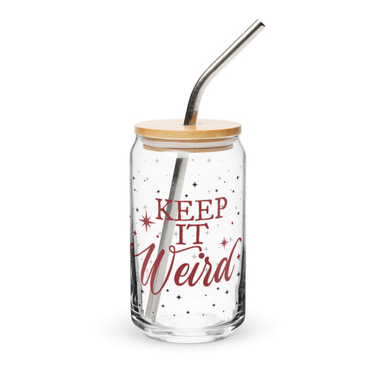 Morbid "Keep It Weird" Can-Shaped Glass with Lid and Straw-0