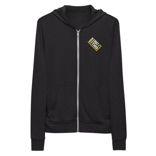 How I Built This Distressed Logo Unisex Tri-Blend Zip-Up Hooded Sweatshirt-0