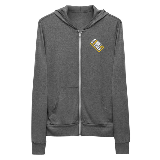 How I Built This Distressed Logo Unisex Tri-Blend Zip-Up Hooded Sweatshirt-4