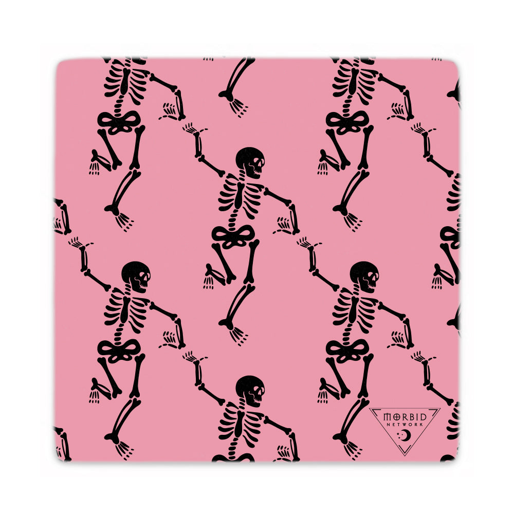 Morbid Dancing Skeletons Coasters with Mahogany Holder - Set of 4