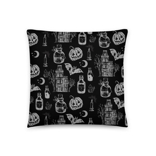 Morbid Haunted House Pattern Pillow-0