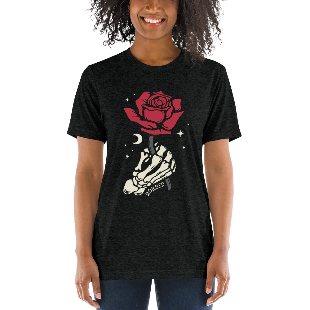 Morbid Skeleton Rose Adult Short Sleeve T-Shirt